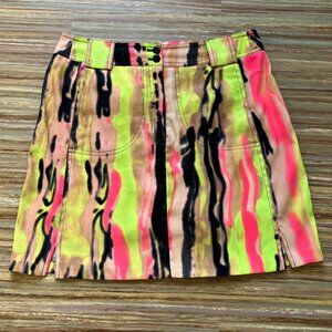 Jamie Sadock Neon Stripe Print Golf Skort Built In Stretch Shorts Zip Pockets